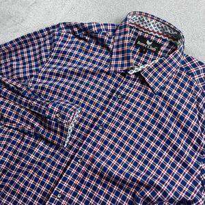 Butter Cloth Mens Large Blue Red Plaid Long Sleeve Button Down Shirt